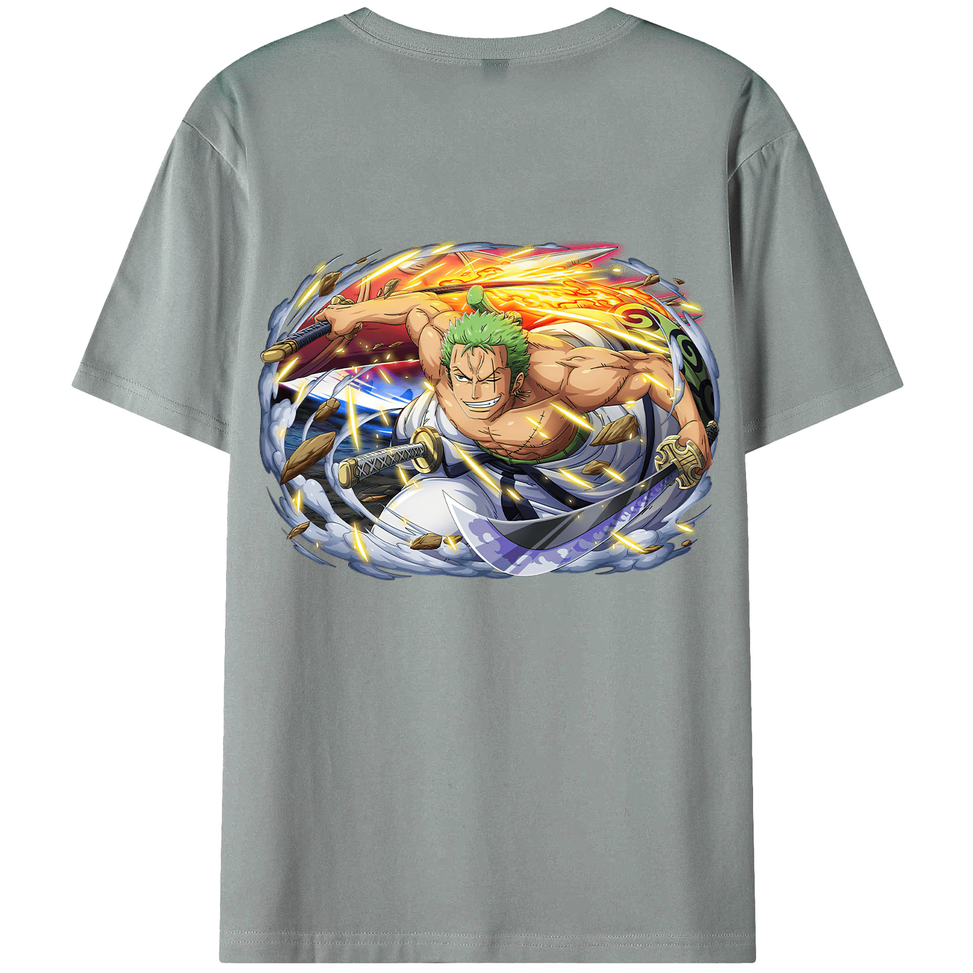 ワンピース ロロノア・ゾロ ONE PIECE Roronoa Zoro 綿100％ メンズ半袖Tシャツ（バックプリント） 通気性